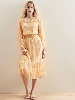 Banana Republic Yellow Dot-Print Tie-Neck Dress